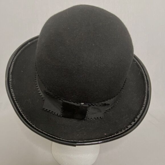 Bollman Hat Black Wool Round Top Fedora Made In USA Patent Leather Trim - Picture 3 of 9
